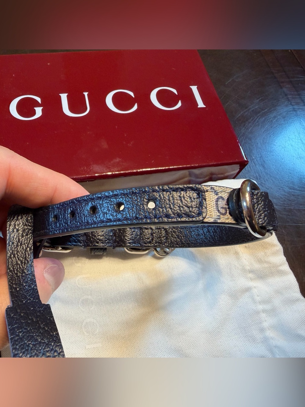 New Authentic Gucci GG Supreme Logo Pet Leather Collar Cat Dog XXS - Picture 6 of 12